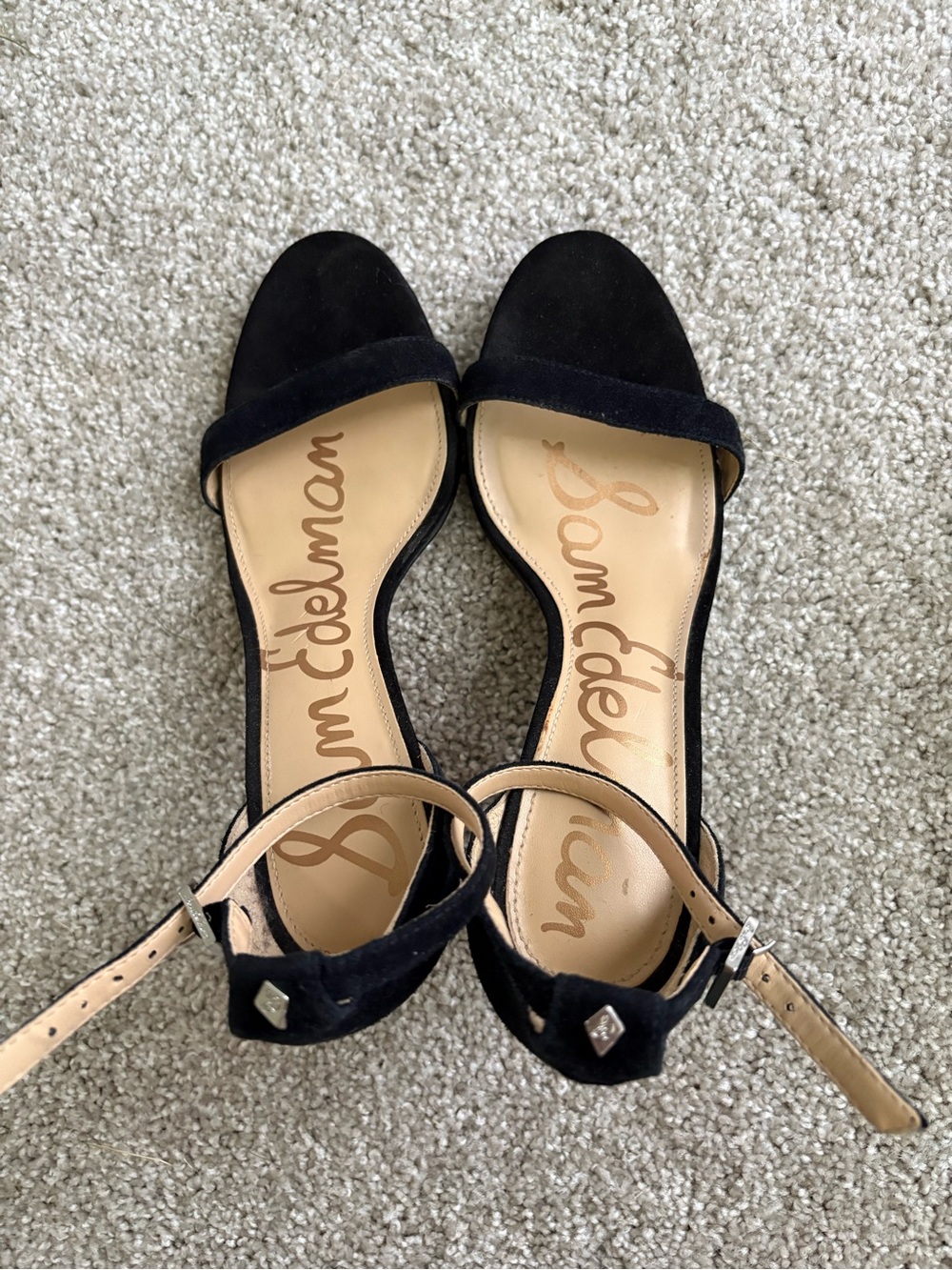 Sam Edelman Black Suede Open-Toe Ankle Strap Heels